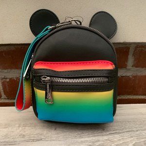 USED-Disney Parks Mickey Mouse Pride Rainbow Loungefly Mini Wristlet Belt Bag